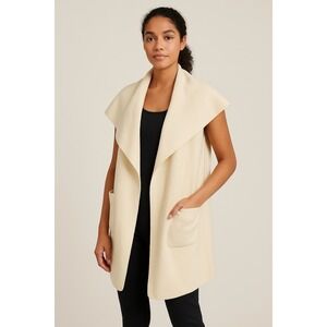 Country Road Cardigan Womens M Ivory Drape Collar Longline Open Front Cozy